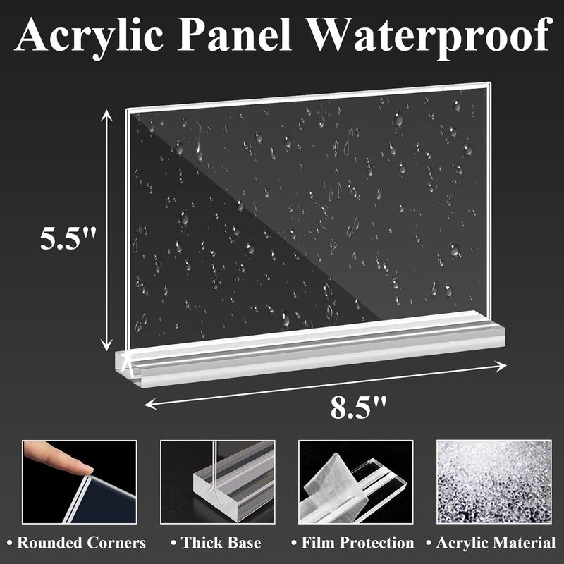 Arrobust Acrylic Sign Holder 8.5 x 5.5 Horizontal, 8Pack Double-Sided Standup Table Top Clear Sign Holders, T Shape Plastic Acrylic Picture Frame Menu Flyer Paper Holder Display Stands for Office Store Wedding - Image 4